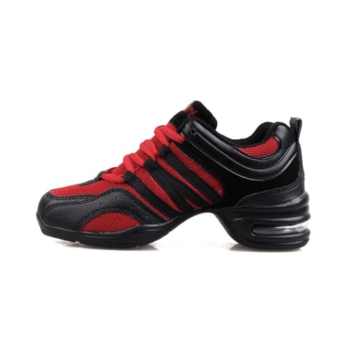 Damen-/Mädchen-Schnürschuhe, Sportschuhe Zum Cheerleading, Tanz-Sneaker, Atmungsaktive Damenschuhe, Tanzschuhe, für Junge Mädchen, Fitnessstudio, Sport, Aerobic (Schwarz/Rot) von MYIESAXL