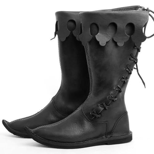 MYIESAXL Mittelalterliche Vintage Bikerstiefel, Nähgarn-Bördel-Schnürstiefeletten, Retro-Motorradschuhe Lapp von MYIESAXL