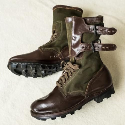 MYIESAXL Mittelalterliche Vintage-Stiefel Aus Pu-Leder In Farbblock-Optik, Kurze Herrenstiefel mit Runder Zehenpartie, Gürtelschnalle und Klobigem Absatz, Renaissance-Partys, Cosplay-Kostüme, Lapp von MYIESAXL