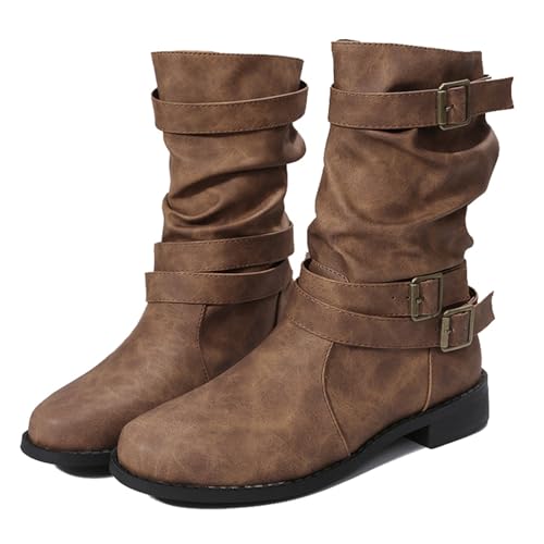 MYIESAXL Retro Stiefeletten für Damen, Vintage Gürtelschnalle Lederstiefel Schuhe, Mittelalter Kostüm Renaissance Cosplay Lapp von MYIESAXL