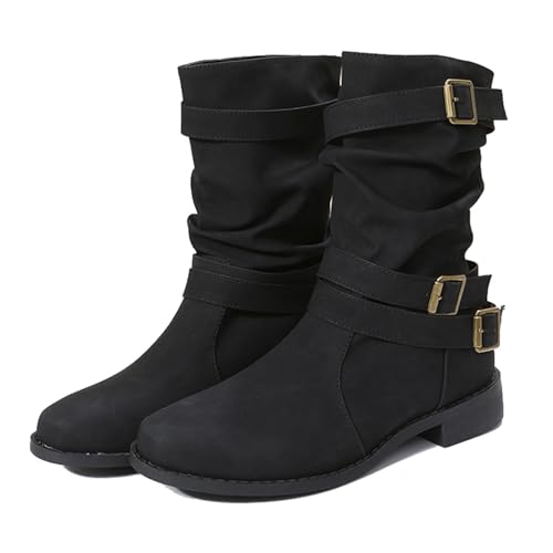 MYIESAXL Retro Stiefeletten für Damen, Vintage Gürtelschnalle Lederstiefel Schuhe, Mittelalter Kostüm Renaissance Cosplay Lapp von MYIESAXL