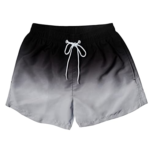 MYJAJAYI Herren Badeshorts, schnell trocknend, kurze Badehose, lustige Badeanzüge, 7,6 cm, Schwarz Grau, XL von MYJAJAYI