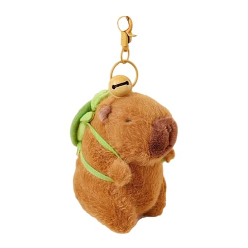 Capybara Plüschtier, 10 cm süße Kapibala-Puppe mit Erdbeer-Kopfbedeckungs-Anhänger, Dekoration, gefüllte Kapibala-Puppe mit Schildkröten-Rucksack-Schlüsselanhänger, weicher Capybara-Puppe Plüsch von MYJIO
