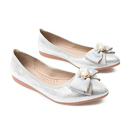 Damen Faltbare Pumps Roll Up Schuhe Faltbare Ballerinas mit Strass Tragbare Damen Loafer, silber, 38 EU von MYJIO