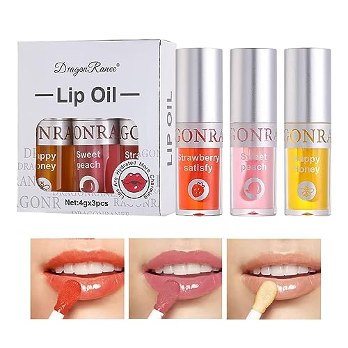 Feuchtigkeitsspendendes Lippenglanzöl - 3 Stück feuchtigkeitsspendendes, aufpolsterndes Lippenöl - Natürliche, klare, nicht klebrige tägliche Lippenpflege für Mädchen, Frauen, Damen Kot- von MYJIO