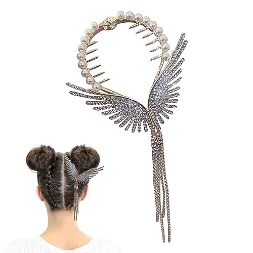 Haarspangen | Große Klauen-Clips für dickes Haar, Flügel-Quasten-Haarspangen, Quaste, Kristall-Haarnadeln, Brautschmuck, glitzernde Strass-Fransen-Haarspangen, Engelsflügel, Pferdeschwanz, Kette, von MYJIO