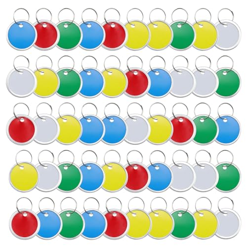 MYLERCT 50 Stücke Schlüsselmarkierer, Schlüsselschilder in 5 Farben, Schlüssel Markierung mit Schlüsselanhänger für Schlüsselanhänger, Haustier-Schlüsselanhänger, U-Disks und Andere Gegenstände von MYLERCT