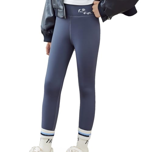 Mädchen Fleece gefütterte Leggings Warme Kinderhosen Dicke Thermo-Baumwollhosen Lässige solide Hose für die tägliche Schule (DE/NL/SE/PL, Alter, 5 Jahre, 6 Jahre, Regular, Grey) von MZSYLK