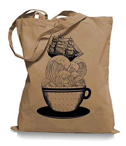 Ma2ca® Cup of Ship - Schiff Jutebeutel Stoffbeutel Tragetasche/Bag WM101-caramell von Ma2ca