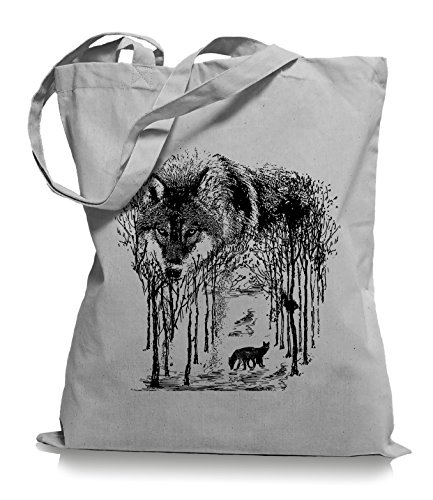 Ma2ca® Wolf Forrest - Jutebeutel Stoffbeutel Tragetasche/Bag WM101-light_grey von Ma2ca