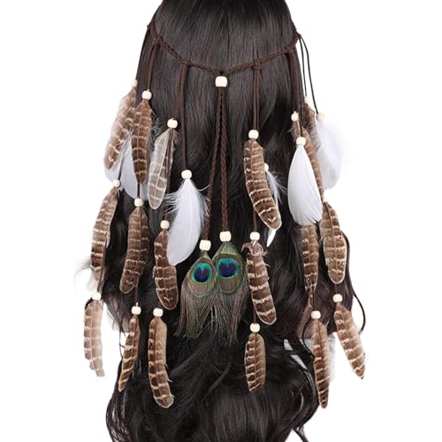 MaNMaNing Frauen Feder Stirnband Boho Hippie Kopfschmuck Kopfschmuck American Style Festival Party Haar Für Karneval (White, One Size) von MaNMaNing