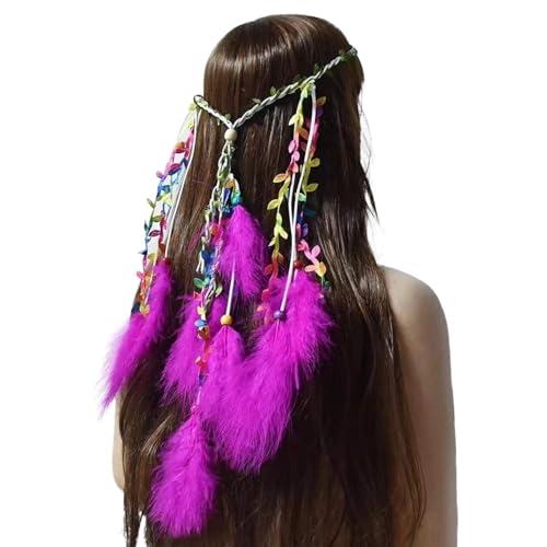 MaNMaNing Frauen Feder Stirnband Boho Hippie Kopfschmuck Kopfschmuck American Style Festival Party Haar Karneval Cosplay Partys Kostüm (Hot Pink, One Size) von MaNMaNing