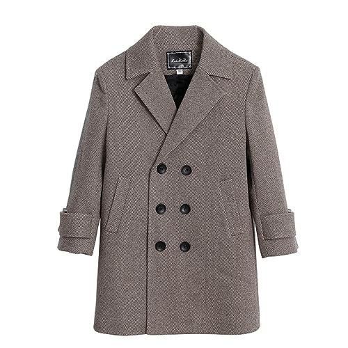 MaNMaNing Kinder Kleinkind Baby Jungen Frühling Winter Plaid Baumwolle Verdickt Mantel Elegante Kerb Kragen Zweireiher Jacke Mantel Kleidung (Khaki, 6-7 Years) von MaNMaNing