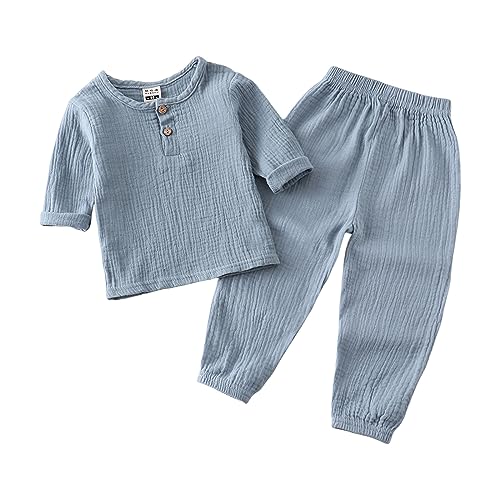 MaNMaNing Kleinkind Kinder Baby Junge Mädchen Solide Pullover Langarm Baumwolle Leinen Sweatshirt T Shirt Rundhals Tops Shorts Set Kleidung MANING88-K279 von MaNMaNing