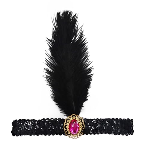 MaNMaNing Schwarzer Kopfschmuck der 1920er Jahre, modischer glänzender Strass-Haarschmuck, geeignet für weibliche Mädchen, Themenkleid, Abschlussball, Party-Dekoration Cosplay (Hot Pink, One Size) von MaNMaNing