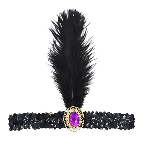 MaNMaNing Schwarzer Kopfschmuck der 1920er Jahre, modischer glänzender Strass-Haarschmuck, geeignet für weibliche Mädchen, Themenkleid, Abschlussball, Party-Dekoration Cosplay (Purple, One Size) von MaNMaNing