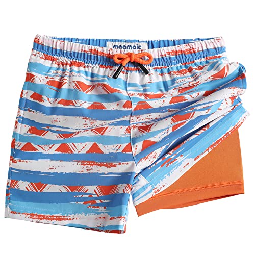 MaaMgic Badehose Jungen Badeshorts Kinder | Schnelltrocknend Schwimmhose Kurz Swim Shorts für Kleine | 2 in 1 Boardshorts mit Kompression Tasche Verstellbare Tunnelzug MEHRWEG,Gestreift,14-16 Jahre von MaaMgic