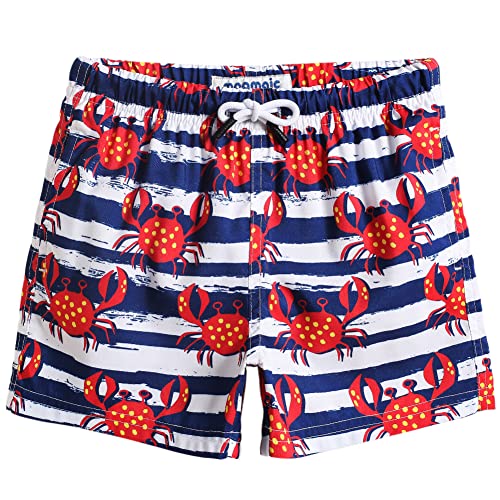 MaaMgic Badehose Jungen Sommer Badeshorts Schnelltrocknend Boardshorts mit Netzfutter Taschen und Verstellbarem Tunnelzug Urlaub Shorts,Blau Weiß gestreift Krabbe 2,5-6 Jahre alt von MaaMgic