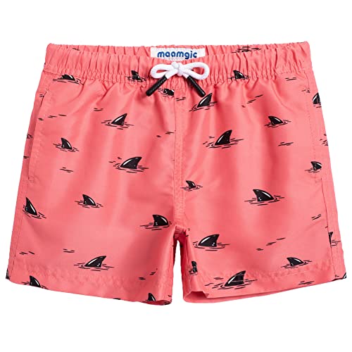 MaaMgic Badehose Jungen Sommer Badeshorts Schnelltrocknend Boardshorts mit Netzfutter Taschen und Verstellbarem Tunnelzug Urlaub Shorts,Rosa Schwarz Hai Neu,14-16 Jahre von MaaMgic