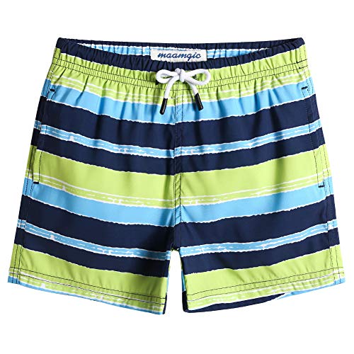 MaaMgic Badehose Jungen Sommer Badeshorts Schnelltrocknend Boardshorts mit Netzfutter Taschen und Verstellbarem Tunnelzug Urlaub Shorts Gestreift Blau Grün,4 Jahre von MaaMgic