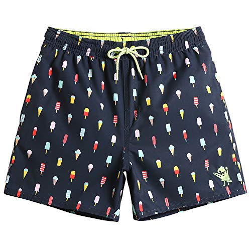 MaaMgic Kleine Jungen Badeshorts Schnelltrocknend Boardshorts mit Mesh-Futter Taschen und Verstellbarem Tunnelzug MEHRWEG, Schwarz EIS, 2 Jahre von MaaMgic