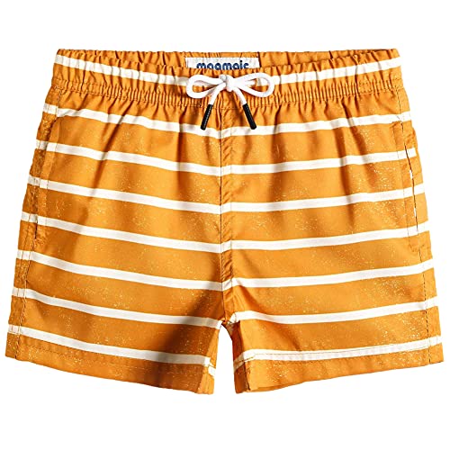 MaaMgic Kleine Jungen Badeshorts Schnelltrocknend Boardshorts mit Mesh-Futter Taschen und Verstellbarem Tunnelzug MEHRWEG, Orange Weiß Gestreift, 10-12 Jahre von MaaMgic