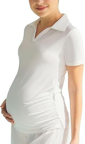 Maacie Damen Top Mutterschaft Hautfreundlich Boden Seite Split Kurze Ärmel Weiß 2XL von Maacie