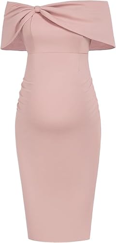 Maacie Schwangerschaftskleid Frauen Off Shoulder Kleid Seite Gerüscht Kurzarm Bodycon Cocktail Rosa XXL MC0364A23-03 von Maacie