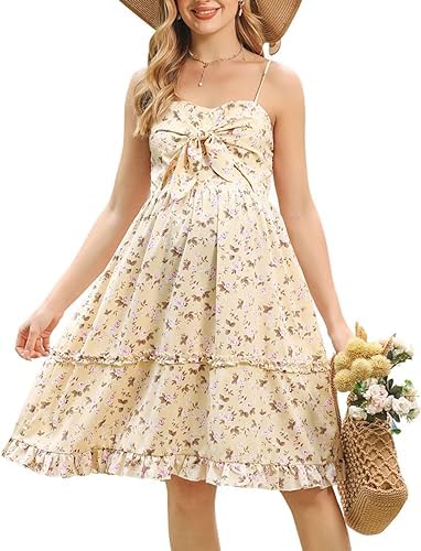 Maacie Umstands-Sommerkleid mit Blumenmuster Krawattenknoten vorne Spaghettiträger Sommerkleider Seladon M von Maacie