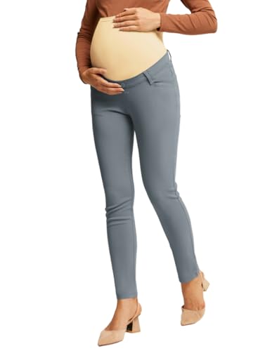 Maternity Hose für Schwangere Frauen elastisches Material Ultra-dehnbar Business-Hose Pfauenblau L von Maacie