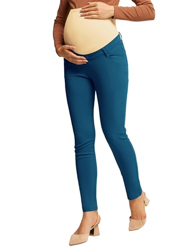 Maternity Hose für Schwangere Frauen elastisches Material Ultra-dehnbar Business-Hose Pfauenblau L von Maacie