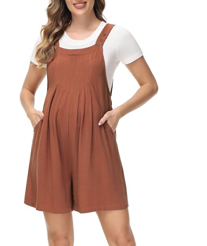 Maternity Short Jumpsuit Summer Breathable Adjustable Strap Loose Linen Short Bib Overalls Rompers von Maacie