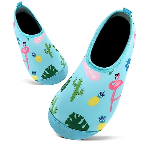 Badeschuhe Kinder Schwimmschuhe Wasserschuhe Schnell Trocknend Strandschuhe Aquaschuhe für Jungen Mädchen Baby Beach Pool(Blau Flamingo,4/4.5 UK Child,20/21 EU) von Mabove