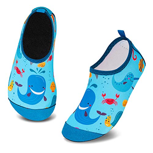 Badeschuhe Kinder Schwimmschuhe Wasserschuhe Schnell Trocknend Strandschuhe Aquaschuhe für Jungen Mädchen Baby Beach Pool(Blau Wal,1/2 UK Child,16/17 EU) von Mabove