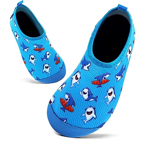 Badeschuhe Kinder Schwimmschuhe Wasserschuhe Schnell Trocknend Strandschuhe Aquaschuhe für Jungen Mädchen Baby Beach Pool(Kleiner Hai Blau,10.5/11 UK Child,28/29 EU) von Mabove