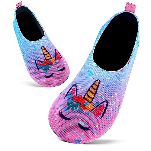 Badeschuhe Kinder Schwimmschuhe Wasserschuhe Schnell Trocknend Strandschuhe Aquaschuhe Hüttenschuhe für Jungen Mädchen Baby Beach Pool (Rosa Blau Einhorn,13/13.5 UK Child,32/33 EU) von Mabove