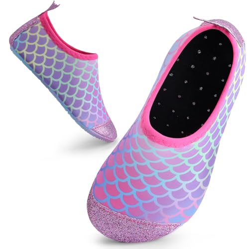 Badeschuhe Kinder Schwimmschuhe Wasserschuhe Schnell Trocknend Strandschuhe Aquaschuhe für Mädchen Baby Beach Pool(Fish Scales,18/19 EU) von Mabove