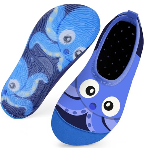 Mabove Badeschuhe Kinder Schwimmschuhe Wasserschuhe Schnell Trocknend Strandschuhe Aquaschuhe für Jungen Baby Beach Pool(Blau Oktopus,20/21 EU) von Mabove