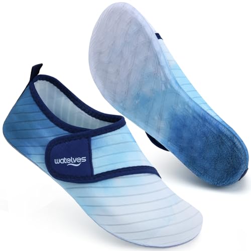 Mabove Badeschuhe Wasserschuhe Schwimmschuhe Damen Herren Strandschuhe Aquaschuhe Barfussschuhe Badesoken Surfschuhe(JianBian-Blau,38/39 von Mabove