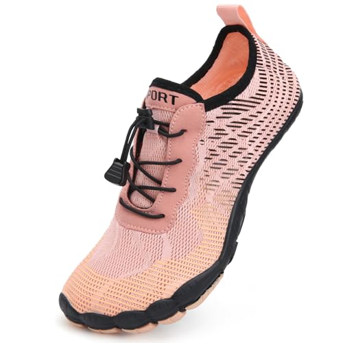 Mabove Damen Barfussschuhe Badeschuhe Strandschuhe Schwimmschuhe Wasserschuhe Aquaschuhe für Wassersport Outdoor Fitnessschuhe Trekking(Orange schwarz S6,36 EU) von Mabove