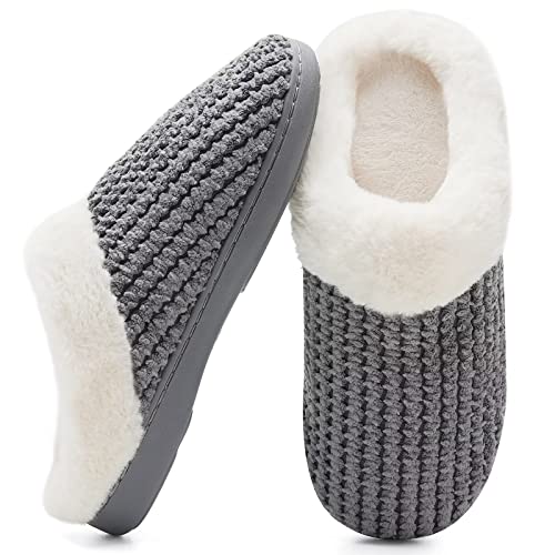 Mabove Hausschuhe Damen Winter Wärme Bequem Plüsch Pantoffeln Indoor Home rutschfeste Kuschelig Weite Leicht Slippers（Dunkelgrau.HST,44/45 EU） von Mabove