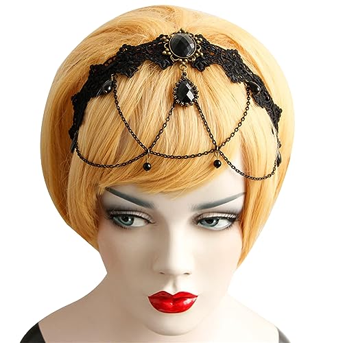 Gothic-Spitzen-Stirnband für Brautfrauen, perfekt für Hochzeiten und Partys, Strass, Quasten, Kopfbedeckung, dunkle Serie, Kopfbedeckung, Brautschmuck, Spitzen-Stirnband, Hochzeitszeremonie, von Mabta