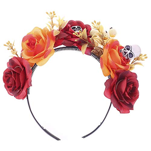 Halloween Day Of The Dead Stirnband Bloomy Rose Floral Scary Skull Festival Party Haar Hoop Kopfschmuck Haarnadel Haarschmuck für Frauen Mädchen Scrunchies für Haar Stirnbänder von Mabta