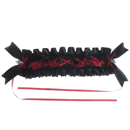 Süßes Haarband für Damen, plissiert, Spitze, elegante Schleife, Dekor, Stirnbänder, Cosplay, Dienstmädchen, Haarreif für Teenager, schwarzes Spitzen-Stirnband, Gothic von Mabta