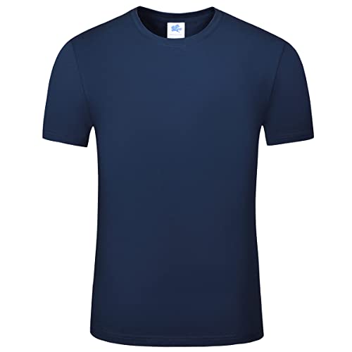 Herren T-Shirt aus 100% Baumwolle Oberteil Einfarbige Atmungsaktiv Sport Shirt Kurzarmshirt Laufshirt(Dunkelblau,L) von Machbaby