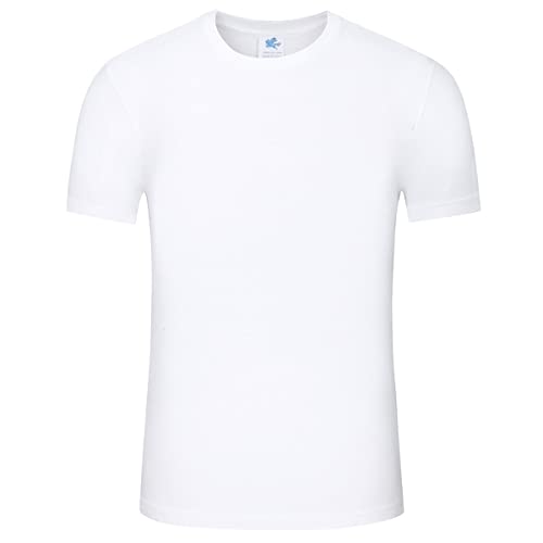 Herren T-Shirt aus 100% Baumwolle Oberteil Einfarbige Atmungsaktiv Sport Shirt Kurzarmshirt Laufshirt(Weiß,L) von Machbaby