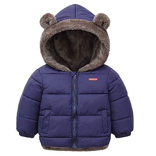 Jungen Mädchen Baumwolle daunenmantel Winterjacke mit Kapuze Jacken Kinder Steppjacke Warm Reißverschluss Wintermantel(Blau,90) von Machbaby