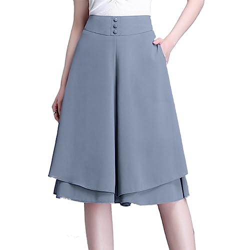 Machbaby Damen Hosenrock Elastische Hohe Taillen Elegante Chiffon Culottes Dünn Kurze Hose Leichte Weitem Bein Sommerhose(Grau,M) von Machbaby