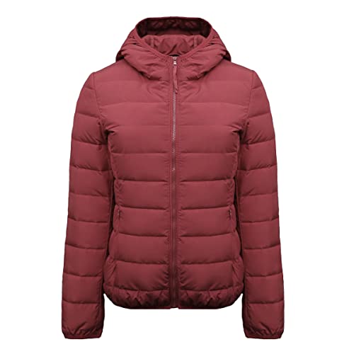 Machbaby Damen Jacke Leichte Pufferjacke Winddichter Herbst Winter Warme Übergangsjacke Steppjacke mit Kapuze(4XL,Rotwein) von Machbaby