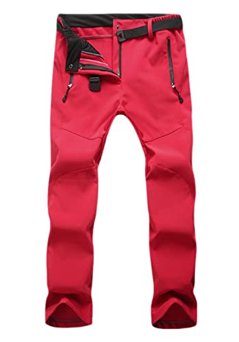 Machbaby Damen Wanderhose Wasserdicht atmungsaktiv Verdickte Softshellhose Outdoorhose Warm Gefüttert Skihose Funktionshose Trekkinghose(Rot,2XL) von Machbaby